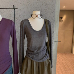 WGWE7143广州十三行女装2025早秋装新款百搭U领长袖T恤打底衫上衣