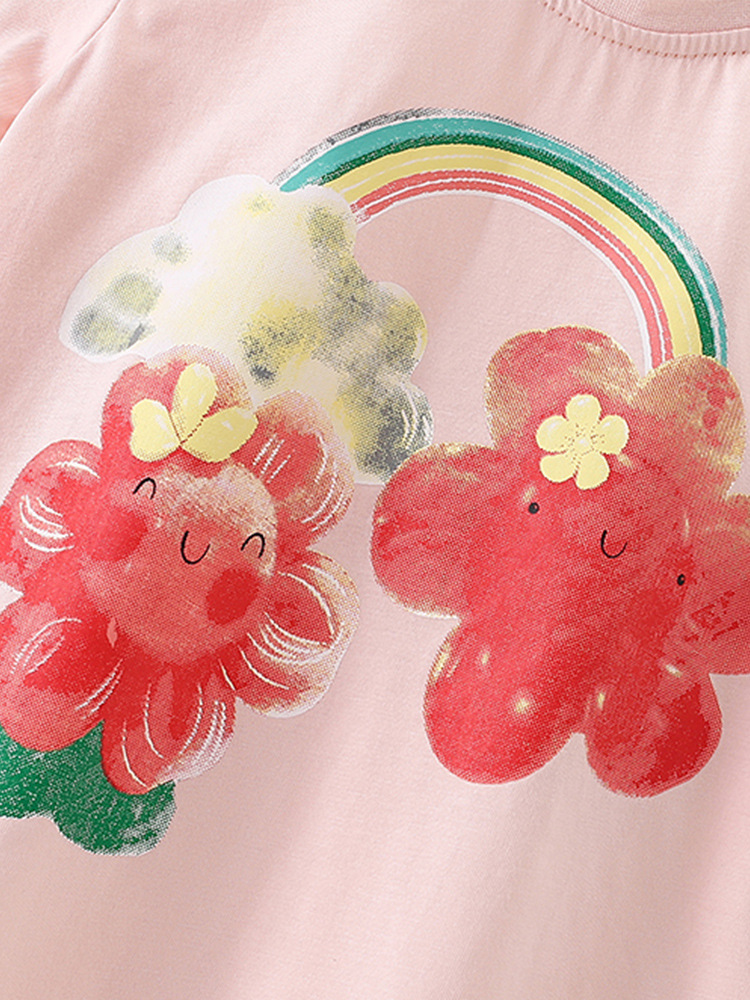 Malwee camiseta de niñas verano nuevo estilo europeo y americano para niños de cuello redondo impresión lindos mangas cortas ropa casual para niños