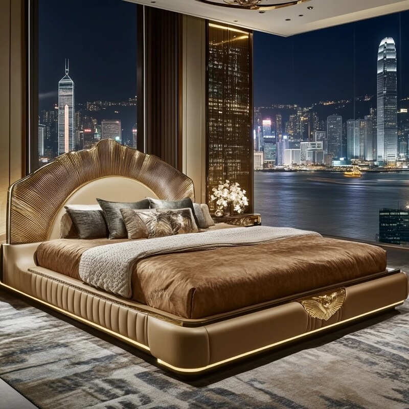 Fashionable Double Art Bed, Double Multifunctional Bed, Leather Bed, Master Bedroom, Light Luxury Double Bed, Leather Delivery and Installation All in One