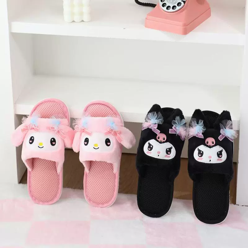 Милые тапочки для девушек в форме сердца Kuromi Melody японские девочки домашние тапочки дышащие тапочки с открытым носом