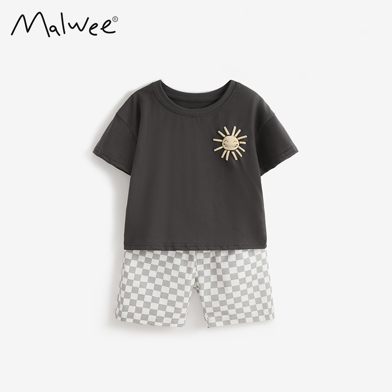 Malwee transfronterizo niño conjunto de verano nuevo cuello redondo camiseta de manga corta guapo conjunto de verano de dos piezas para niños europeos y estadounidenses