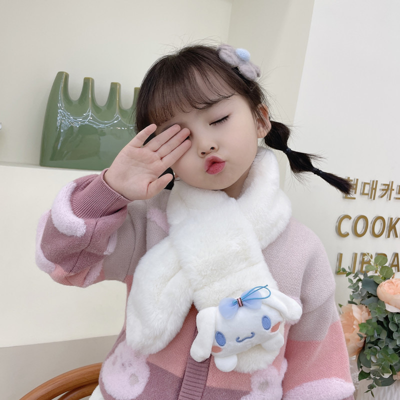 Children's scarf autumn and winter solid color cartoon cute Yugui dog thickened warm boys and girls imitation rabbit plush scarf