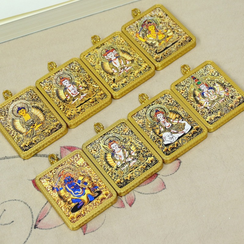 手描きの金張りチベット風五台山五八守護タンカ卸売ペンダントペンダントポータブル仏陀|undefined