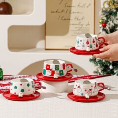 クロスボーダークリスマスクリエイティブ水玉模様のセラミックカップとソーサースプーンコーヒーカップオフィスウォーターカップ女の子のお土産ギフト