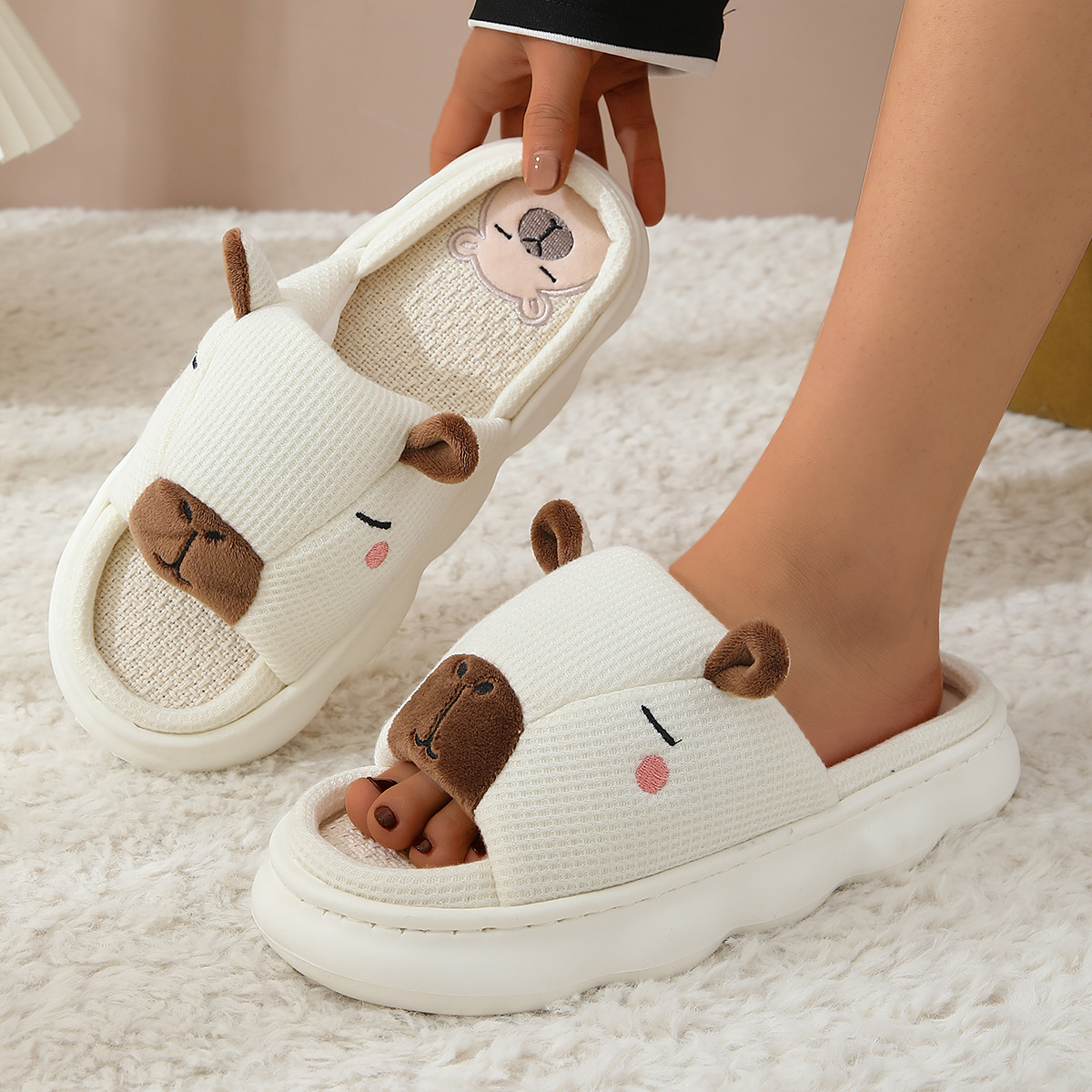 국경 간 대외 무역 카피 발라 야 리넨 슬리퍼 여성 사계절 실내 홈 침묵 오픈 토면 리넨 샌들