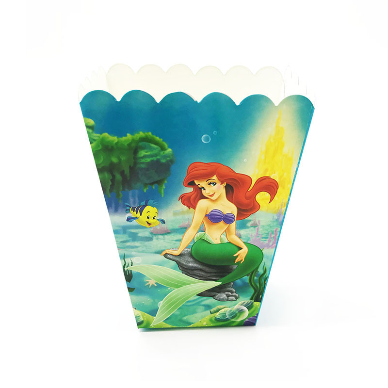 Mermaid cumpleaños partido Placa de papel caramelo caja Palomitas de los niños traje de cumpleaños fiesta decoración tirar bandera suministros