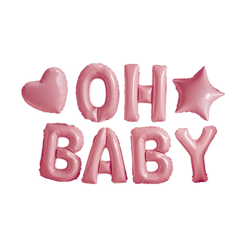 新款ins风16寸美版瘦体复古奶油白OH BABY字母生日装饰气球套餐|undefined