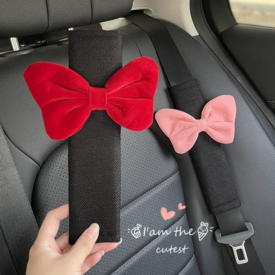 Car Seat Belt Shoulder Cover, Cute Bow Seat Belt, Anti-Stranglehold Car Protective Cover, Girls' Car Interior Decoration (Seat belt shoulder pad) - big-pink-big-red-bow-black-ice-silk-shoulder-pads-2-pieces