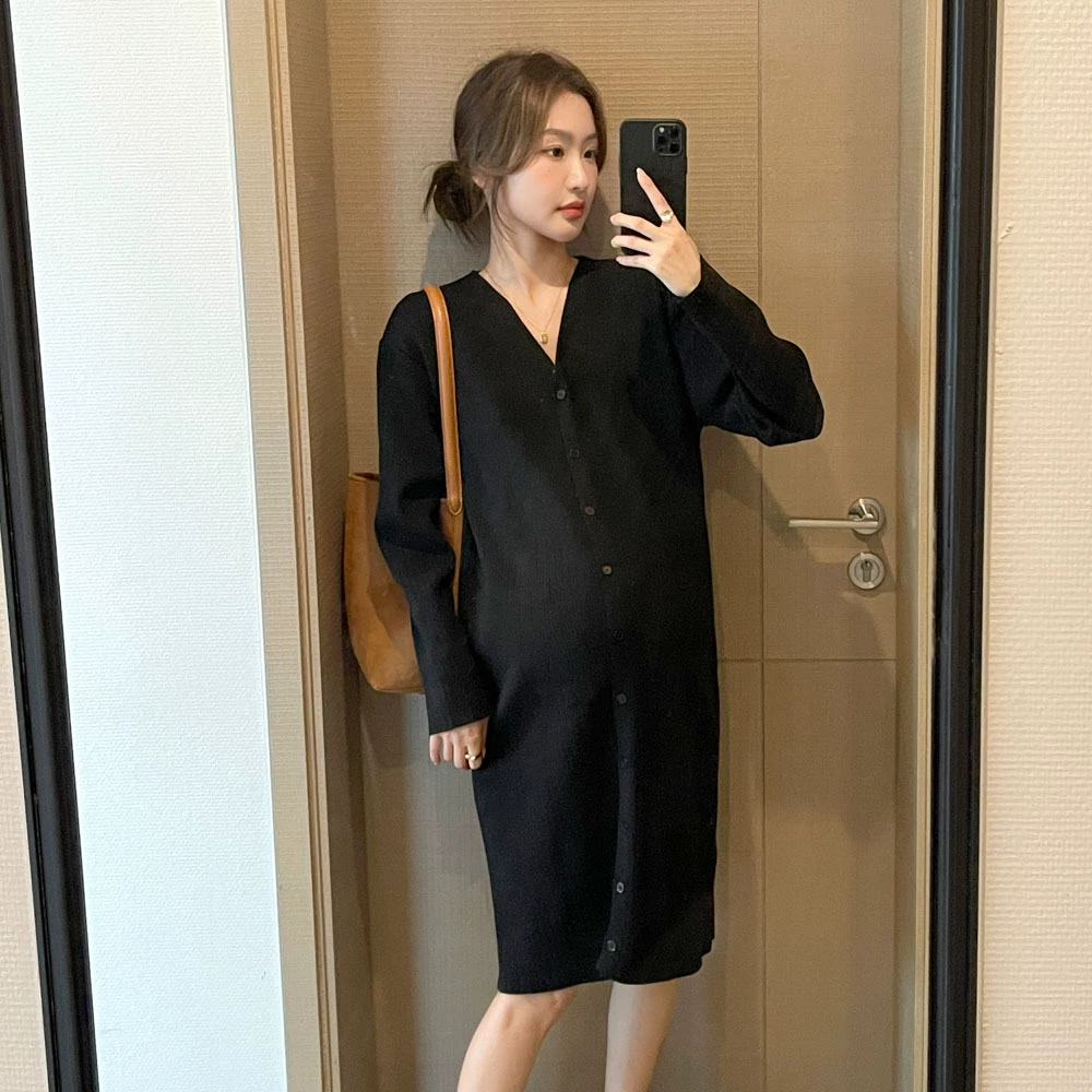 Новая Весенняя юбка для беременных, корейская модная тонкая юбка-свитер с V-образным вырезом, кардиган средней длины, вязаная юбка, модная