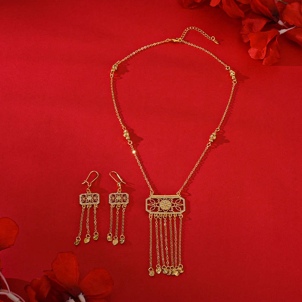 Transfronterizo popular en el Medio Oriente hermosamente hecha pendientes collares juegos de joyas pendientes de diamantes colgantes de dos piezas juegos de joyas mujeres