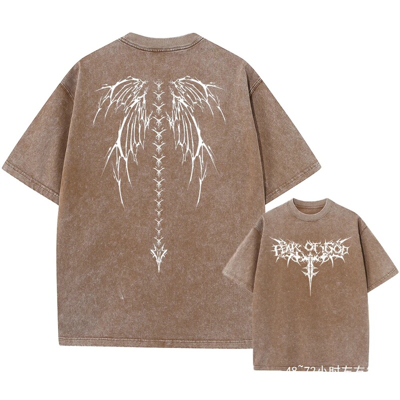 【Cross-Border European Size】Large Size Printed T-Shirt for Men, Vintage Heavyweight Gym T-Shirt, Cotton Fitness Acid Wash Wide Fit