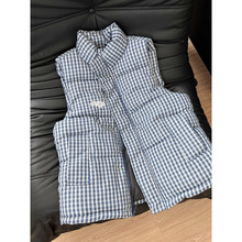 美式覆古格子马甲棉服外套男女秋冬保暖加厚宽松立领连帽背心棉衣