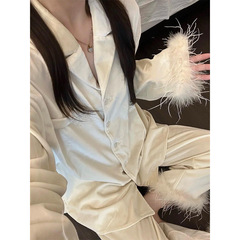 ins高级感纯色毛茸茸德绒睡衣女秋冬新款长袖长裤套装保暖家居服