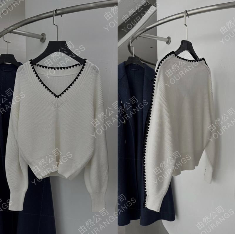 【Clearance Sale 100】French Rock Style Ir French Romantic Linen Cotton Color-Block V-Neck Loose Micro-Coat Knit Sweater