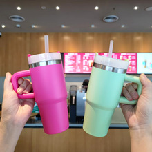 跨境电商真空冰霸杯二代14oz汽车杯 304不锈钢吸管手柄杯便携车载