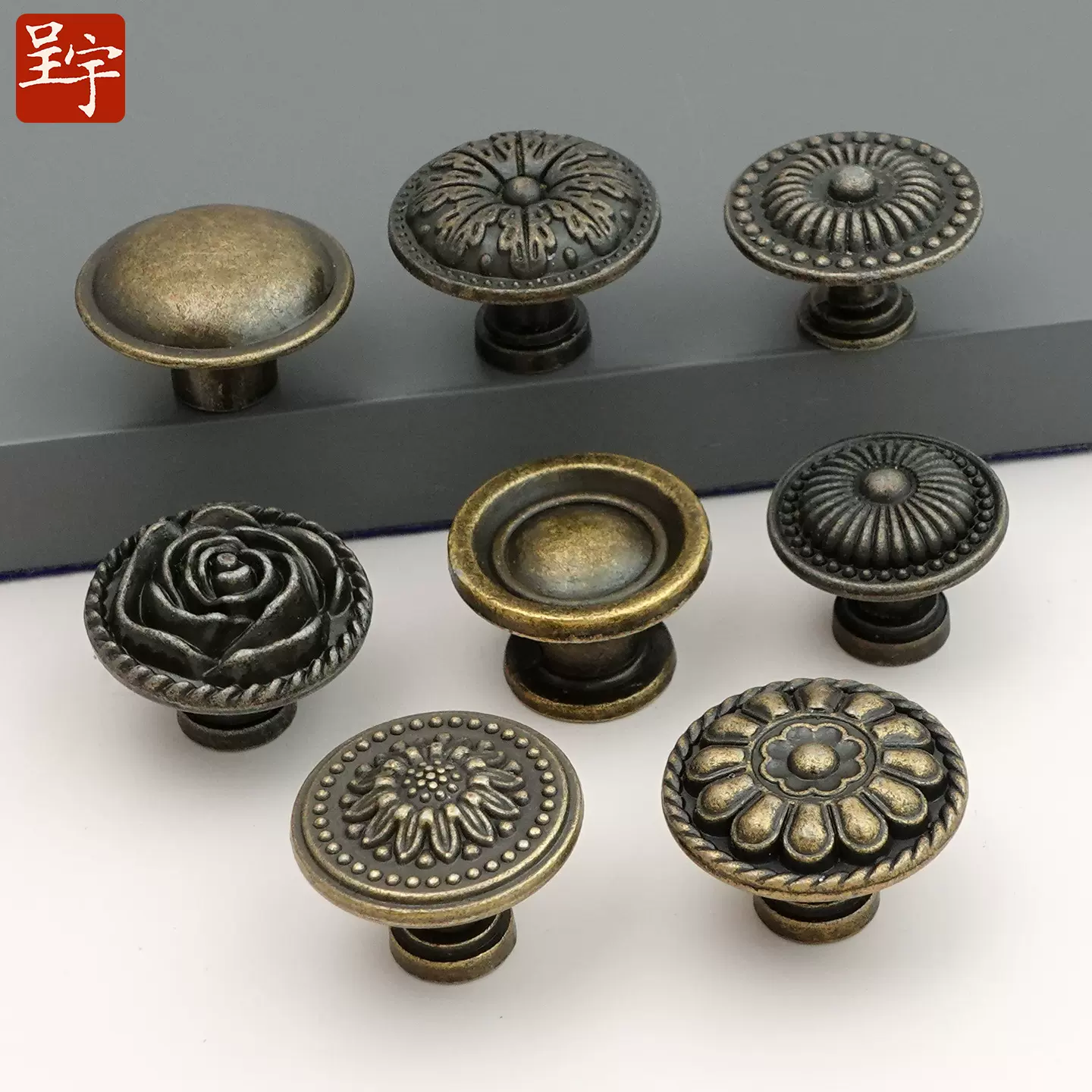 跨境木盒古铜色复古抽屉拉手蘑菇头衣柜柜门把手五金配件单孔拉手