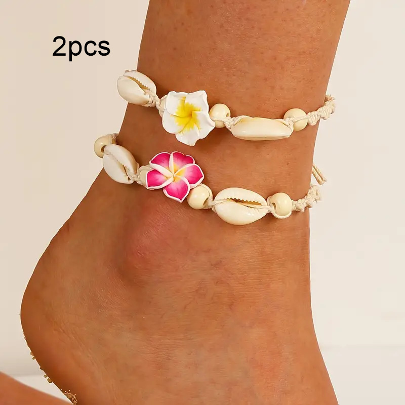 Cruz-frontera tobillera nuevo estilo bohemio Concha anudada a mano de estilo bohemio de La Flor tejida cuerda tobillera al por mayor