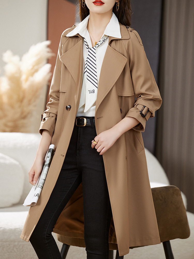 in stock Spring and Autumn New Women's Korean-style Slim-fit Double-breasted Long Coat Women's Windbreaker ZY8903