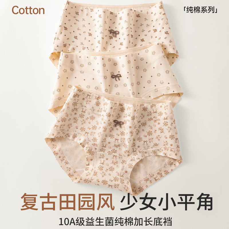 Women's Pure Cotton Underwear, 10A Grade Probiotic, Extended Crotch, Mid-Waist, Seamless, New 2026 Model, Pastoral Style Briefs