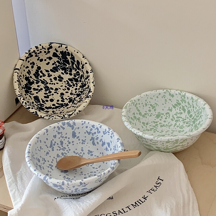 Laomai Korean Splash-Ink Enamel Camping Style Retro Oatmeal Bowl Fruit Bowl Yogurt Bowl Breakfast Plate