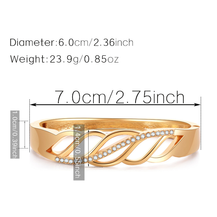 Mode Nouveau Bracelet Ouvert Ligne Géométrique Feuille Alliage Bracelet Courbe Conception Diamant Bijoux display picture 1