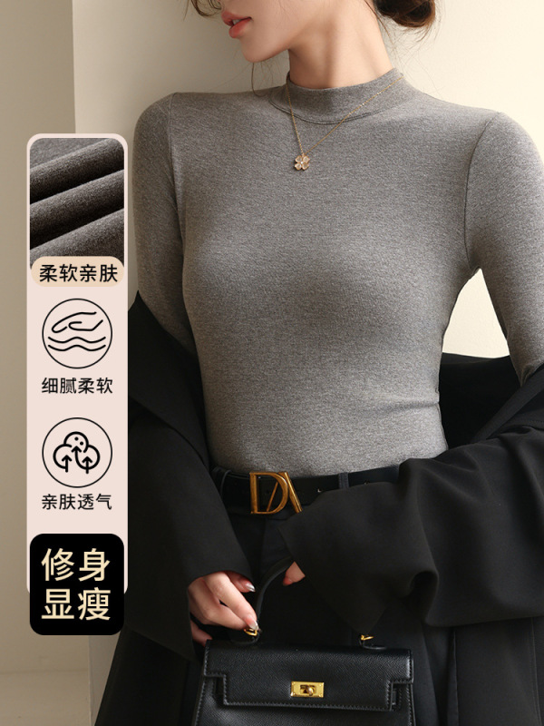 K2219莱赛尔绵羊毛打底衫女半高领秋冬季内搭保暖修身上衣长袖T恤|undefined