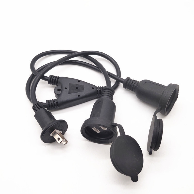 供日本一拖二插头延长线 日标公母防水插头电源线 户外公母插头线