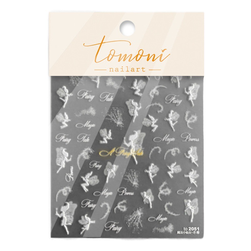 Tomoni en línea celebridad uñas pegatinas decorativas pequeño patrón alivio de dibujos animados suave Hada hueco pegatinas estrella gradiente flash