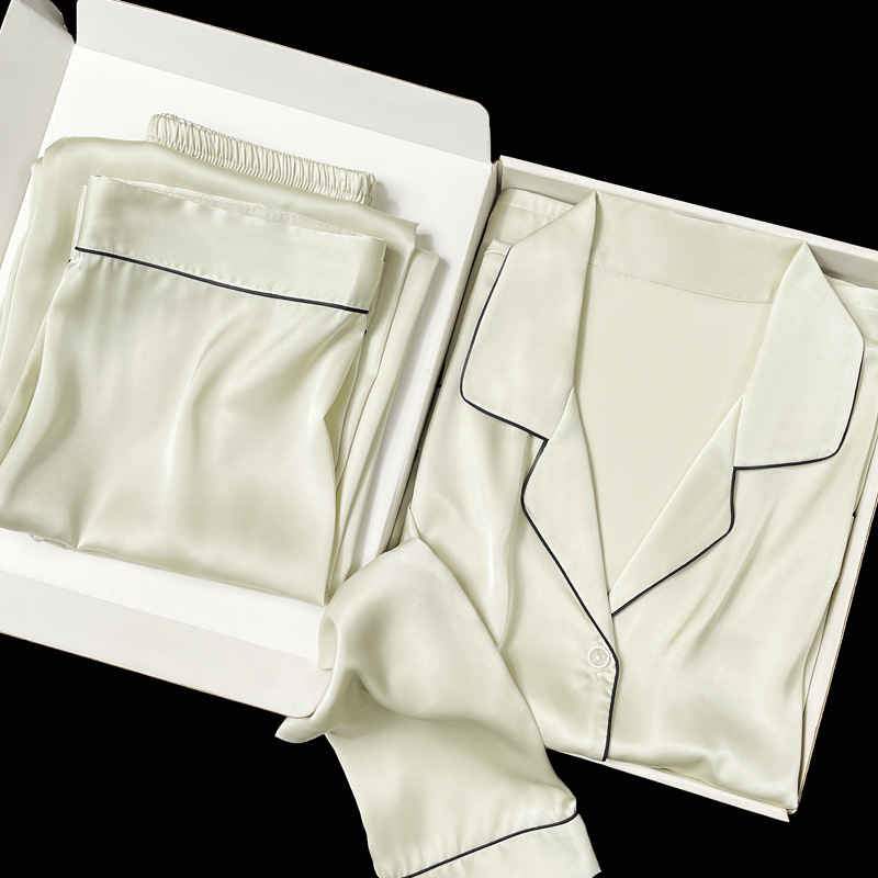 Dropshipping Ice Silk Pajamas for Women Long-Sleeved Spring & Fall Thin Ice Silk Jade Green Summer Satin Silk Home Clothes