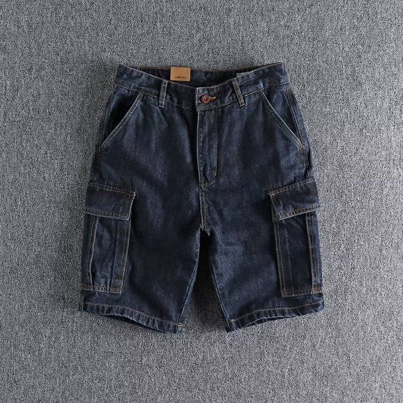 American Retro Ins Trendy Washed Distressed Workwear Denim Shorts for Men Original Color Versatile Youth Multi-Flap Pocket Pants Five Points American Retro Ins Trendy Washed Distressed Workwear Denim Shorts for Men Original Color Versatile Youth Multi-Flap Pocket Pants Five Points