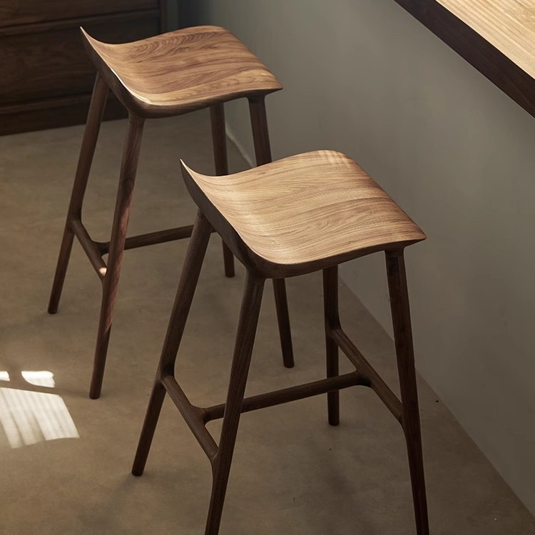 North American Black Walnut Bar Chair Island High Stool All Solid Wood Cafe Bar Stool Bar Chair Leisure Chair