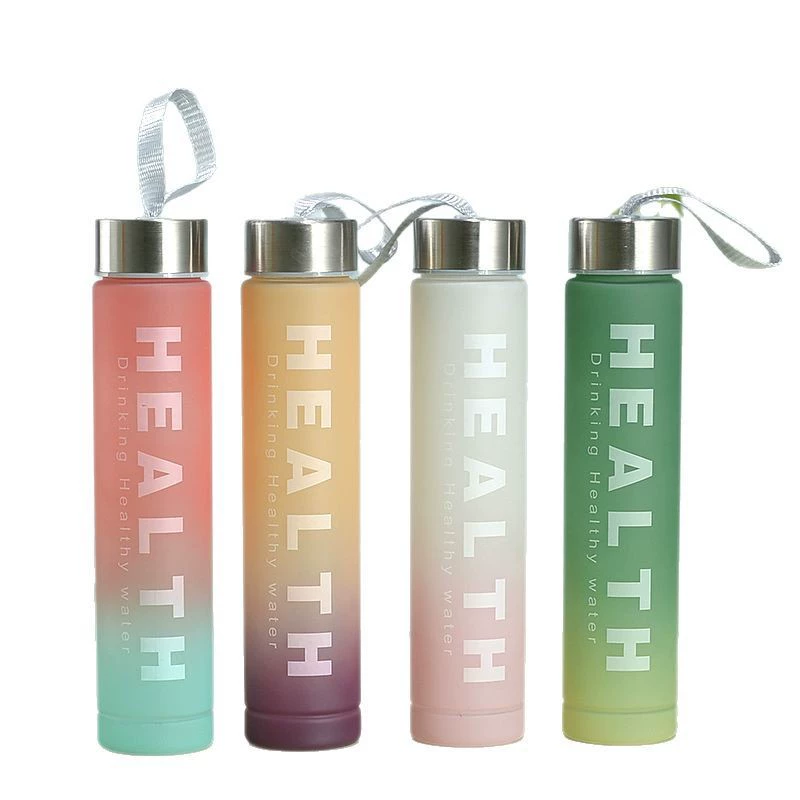 Glass, travel matte rainbow water bottle for water, handheld set, gradient
