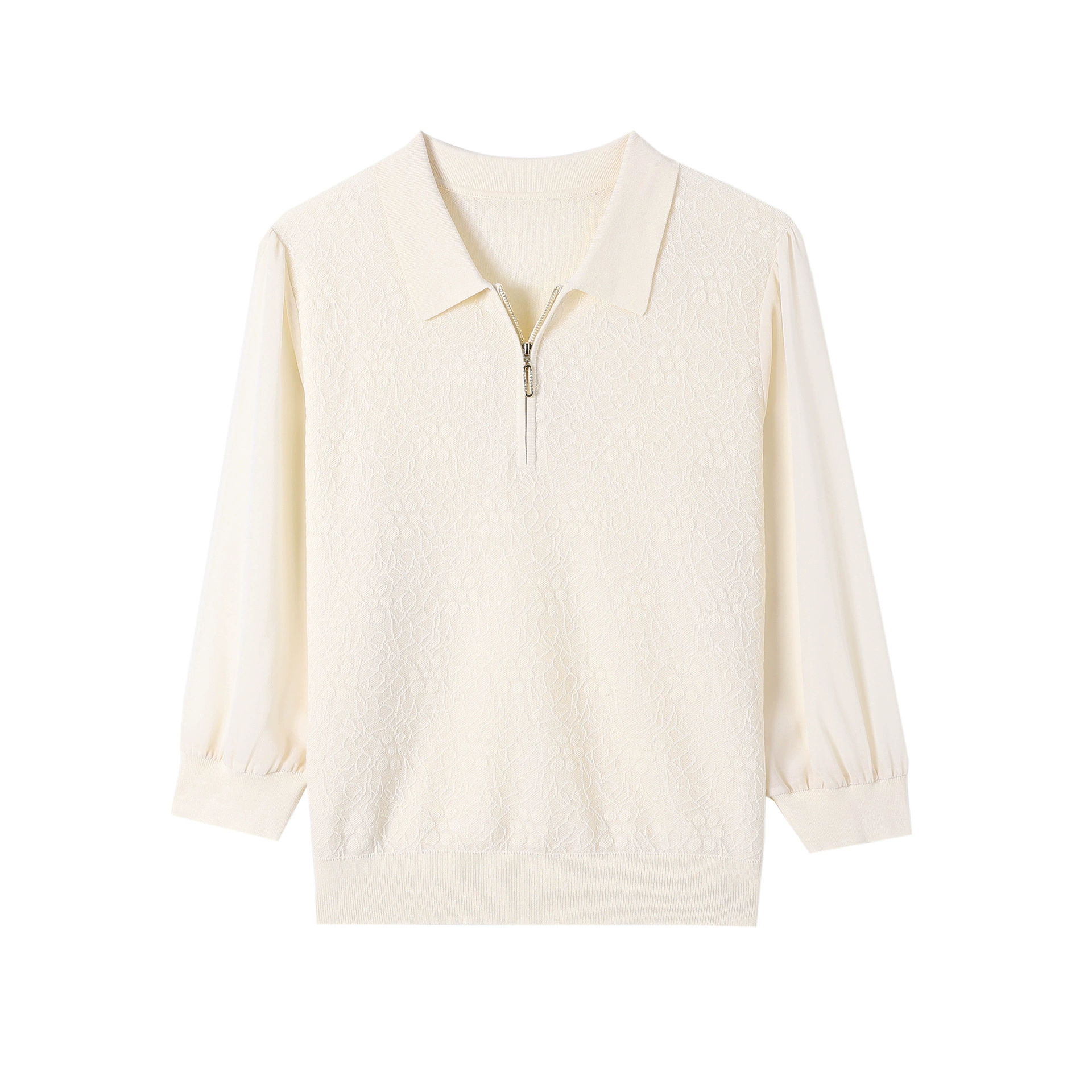 Design shiffon knitted spring sweater with zipper, thin T-shirt, trend of season