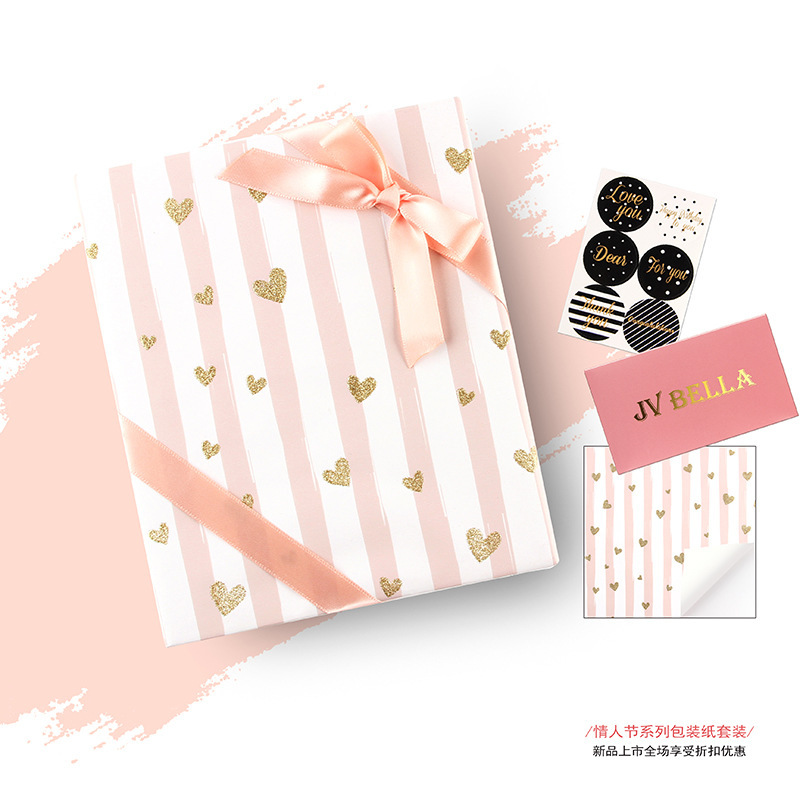 Suministro exclusivo transfronterizo de papel de regalo para el Día de San Valentín, papel de regalo con purpurina en forma de corazón, papel para recuerdos de boda.