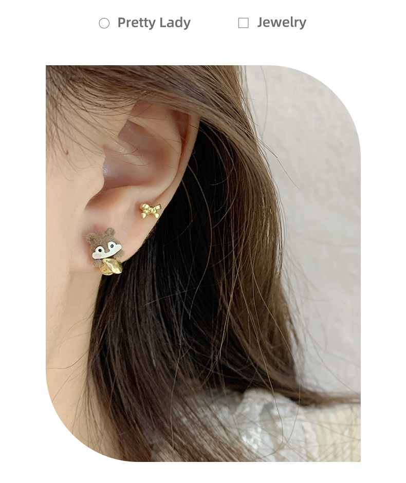 Squirrel Pattern All Seasons Season 1 Set Cute Squirrel Flocking Drop Earrings Ear Studs