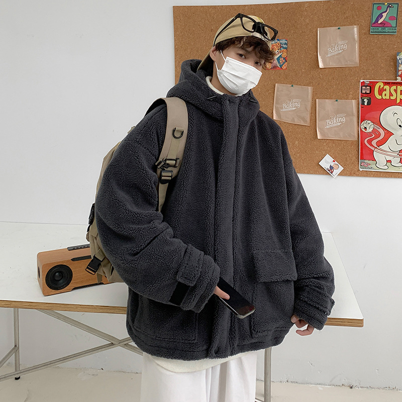 빈티지 두꺼운 새 YA 잘 생긴 양고기 양털 캐주얼 코튼 코트 다크 코튼 의류 INS WINTER BOYS 트렌디 브랜드 후드