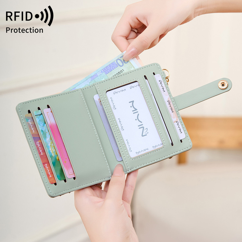 国境を越えた新しい RFID 盗難防止女性用財布二つ折り超薄型クレジット カード バッグシンプルでポータブルな学生小銭入れ|undefined