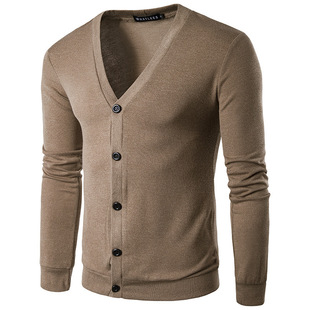 Men's Cardigan Knitwear 2023 Export New Pure Color Long-Sleeved Cardigan Men's Fashion Pure Color V Neck Cardigan Knitwear