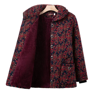 中老年冬装新款加绒加厚棉衣奶奶连帽棉服女装保暖软棉袄妈妈上衣