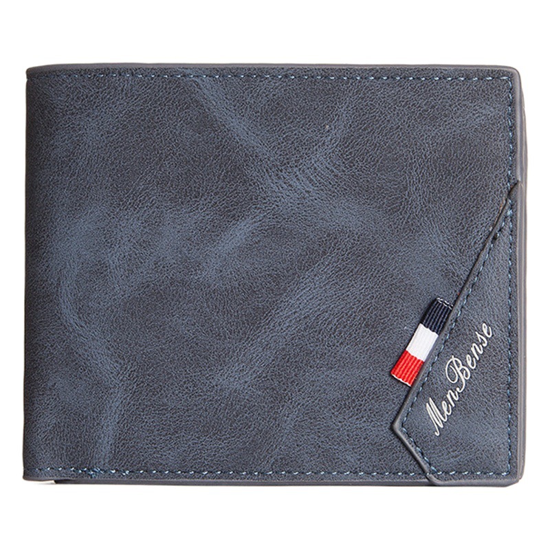 MenBense billetera horizontal de costura corta para hombres de gran capacidad titular de la tarjeta multi-Tarjeta billetera esmerilada Cambio de cremallera