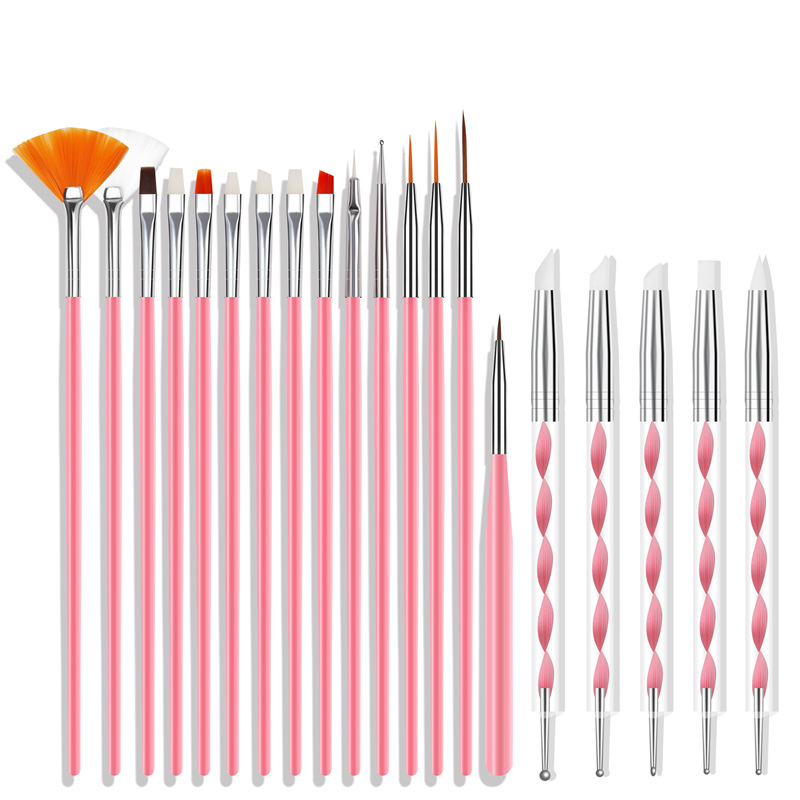 Amazon Venta caliente manicura 20 piezas conjunto de la pluma 15 piezas pintadas plumas + 5 piezas doble cabeza silicona punto taladro pluma multicolor