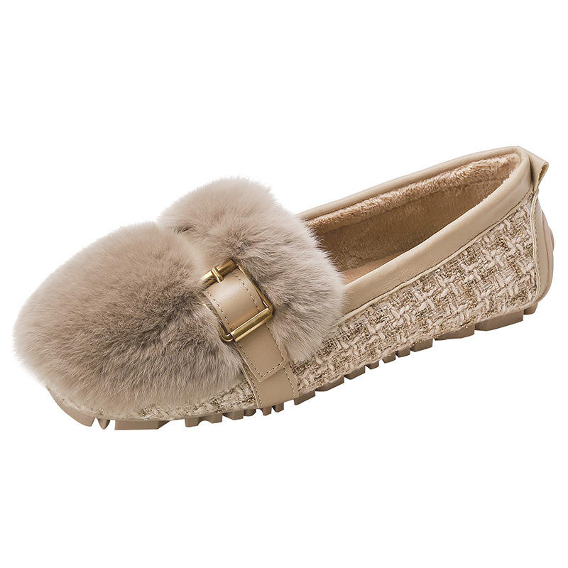 2023 Otoño e Invierno Nuevos mocasines planos de mujer forrados de lana zapatos de felpa cálidos de invierno de mujer ropa exterior zapatos de gran tamaño 41-43