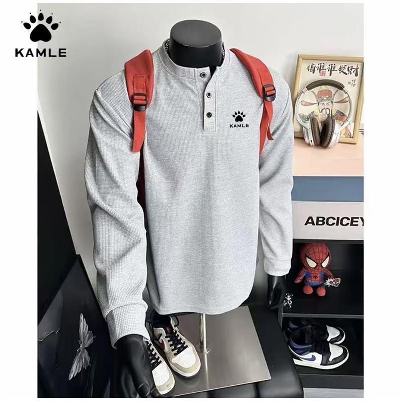 Carl's New Autumn and Winter Henry Collar Long-Sleeved T-Shirt Men's Waffle Outdoor Casual Base Layer Sports Top Carl's New Autumn and Winter Henry Collar Long-Sleeved T-Shirt Men's Waffle Outdoor Casual Base Layer Sports Top