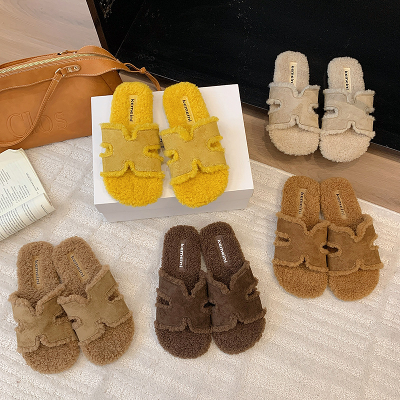 爆款超火厚底毛毛拖鞋女外穿2025新款秋冬季毛茸茸网红一字棉拖鞋|undefined
