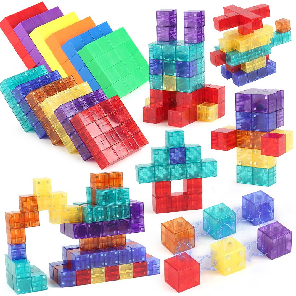 Rompecabezas de bloques de construcción magnéticos transparentes cubo Tetris batalla competitivo magnético color sólido juguete del cubo de Rubik de Luban