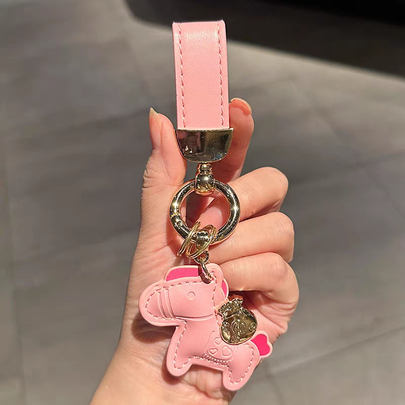 2026 Get Rich Immediately Anti-Lost Keychain High-End Leather Cartoon Pony Pendant Couple Internet Celebrity Car Keychain