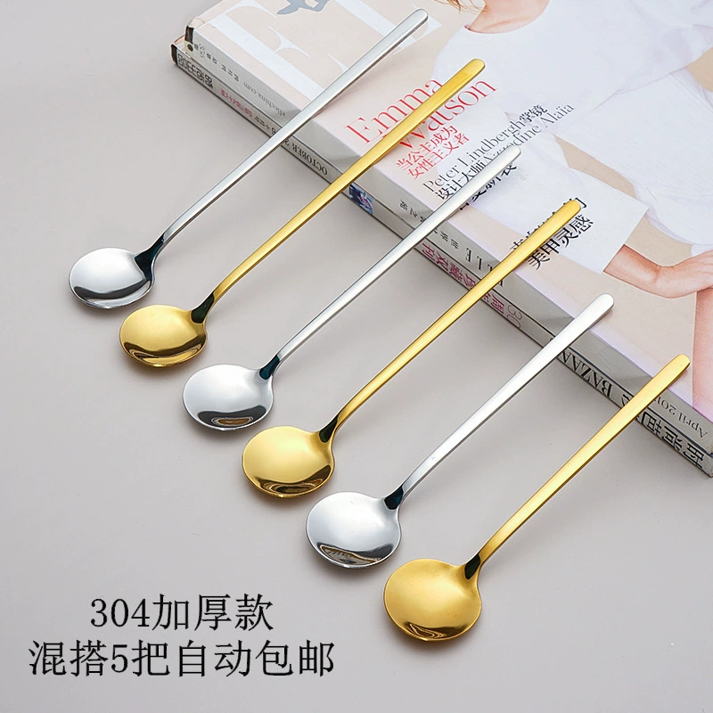 Утолщенная маленькая круглая ложка из нержавеющей стали 304 для перемешивания песка и льда, ресторанный отель, кофейная чашка, ложка для десерта, детская ложка для приправ