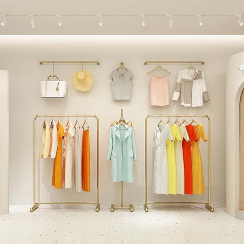 Clothing store display rack ground side hang combination women's clothing store display shelf rack gold children's clothing store clothing rack