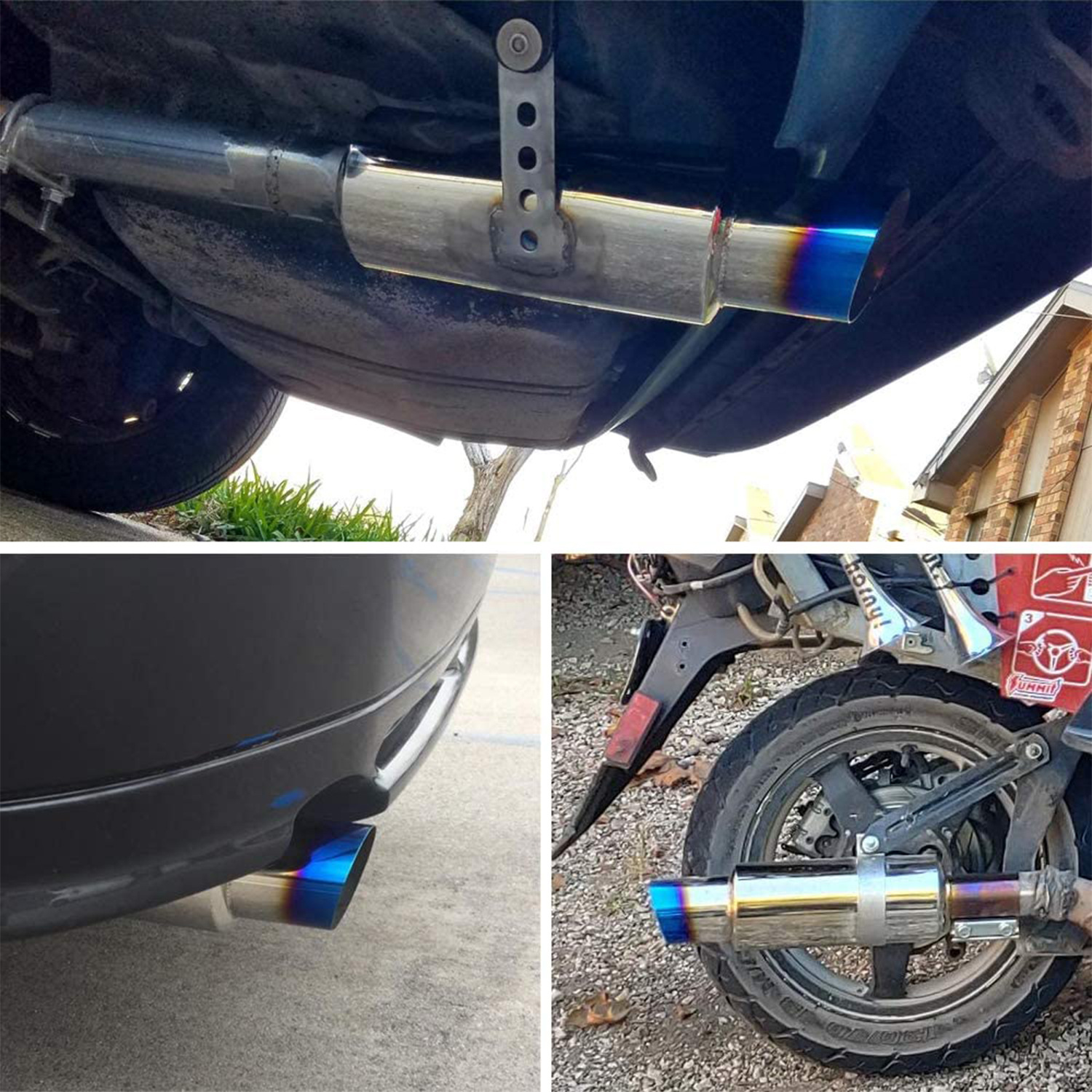 Modificación del coche tubo de escape tambor de cola de acero inoxidable tambor redondo tambor de sonido fila recta Universal con Garganta de cola chapado azul para hornear Azul Plata