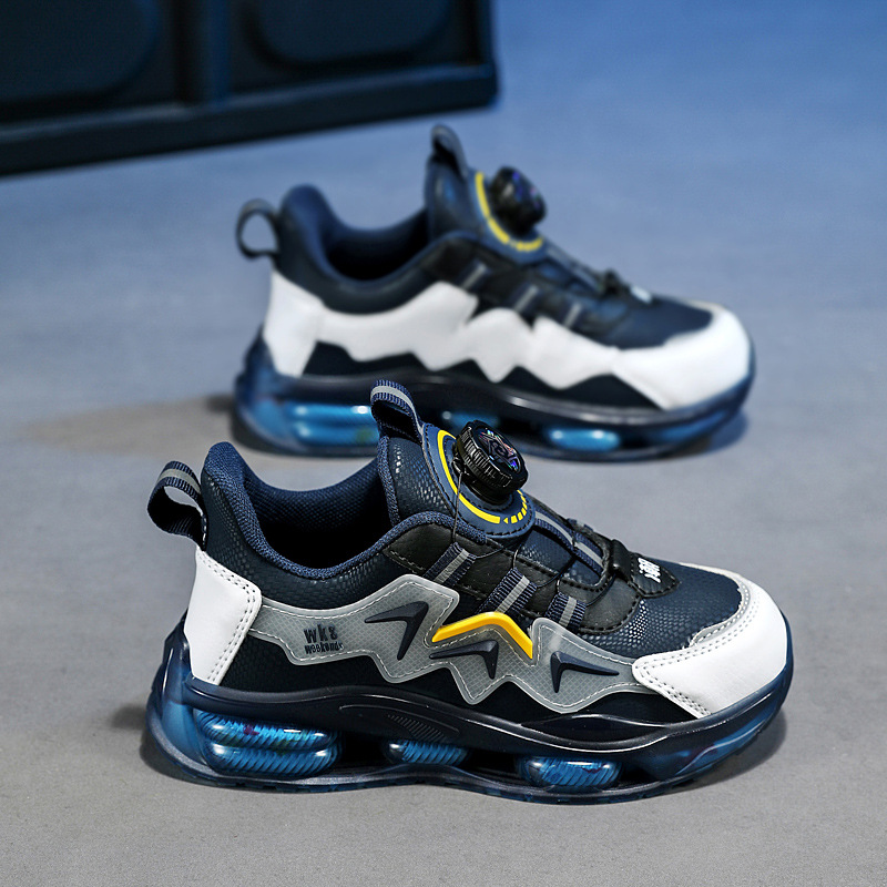 7288 Zapatos deportivos impermeables para niños de cuero mediano y grande para niños para hombres 2025 nuevo estilo botón giratorio tendencia carrera casual